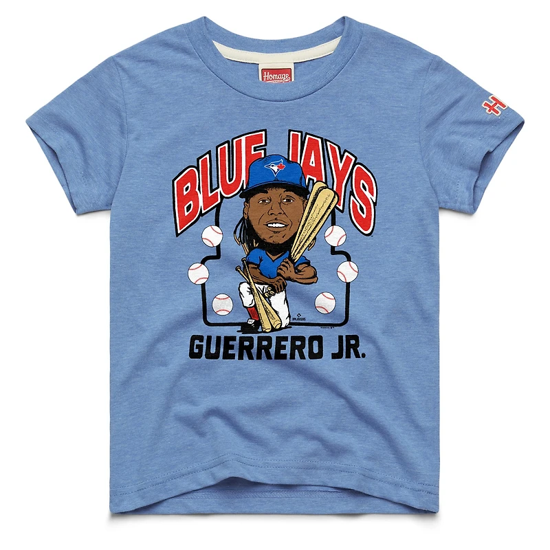 Youth Homage Vladimir Guerrero Jr. Light Blue Toronto Jays Caricature Tri-Blend T-Shirt