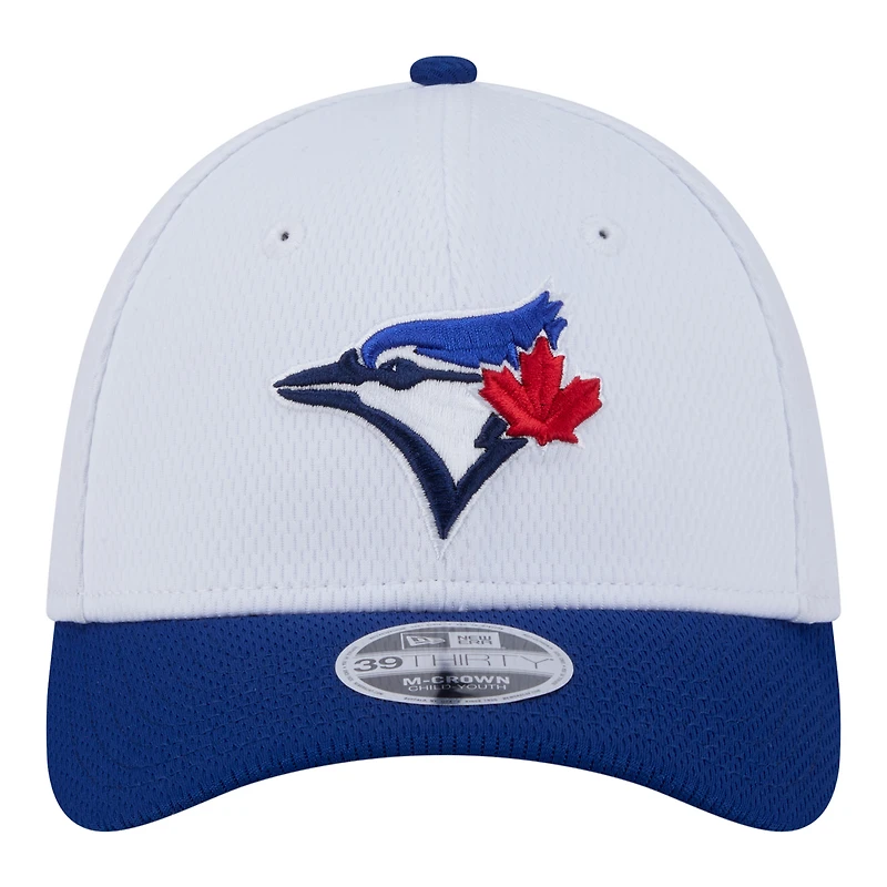 Casquette ajustable New Era blanche et bleue des Blue Jays de Toronto 39THIRTY M-Crown pour jeunes
