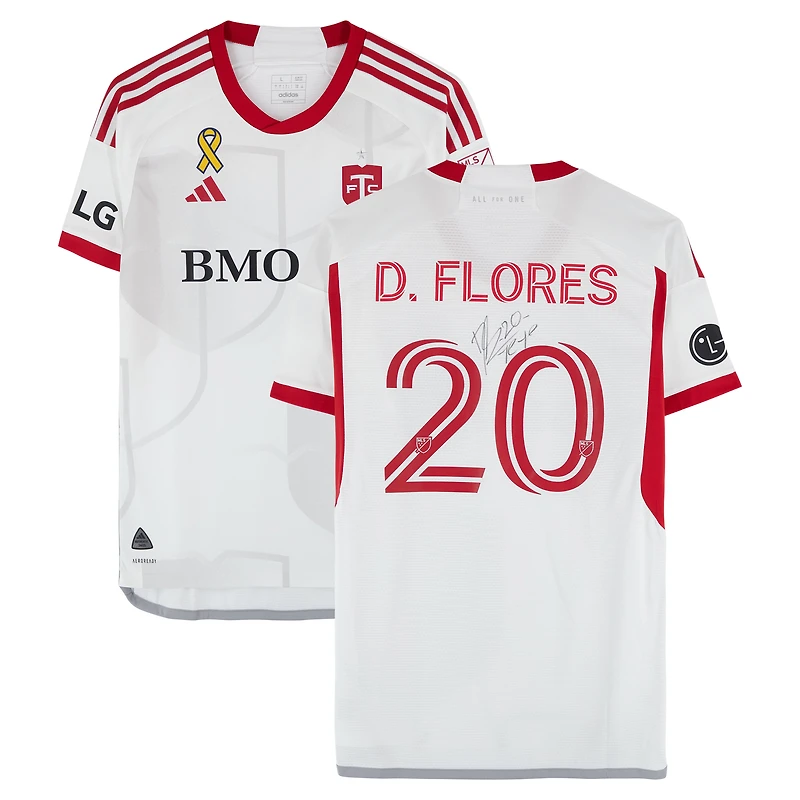 Maillot adidas blanc dédicacé #20 de Deiby Flores, Toronto FC, saison 2024 de la MLS - Taille L