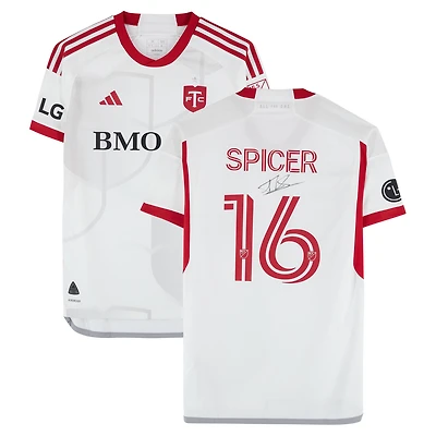 Maillot adidas blanc numéro 16 autographié par Tyrese Spicer du Toronto FC lors de la saison 2024 de la MLS - Taille M