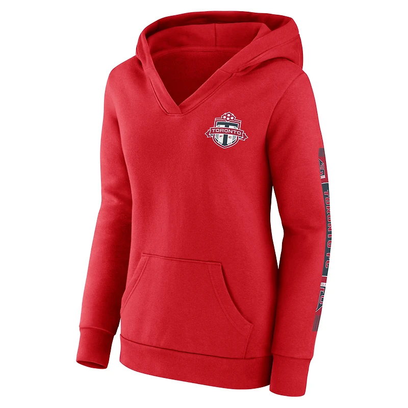 Sweat à capuche col en V et manches écharpe rouge Toronto FC Fanatics pour femmes