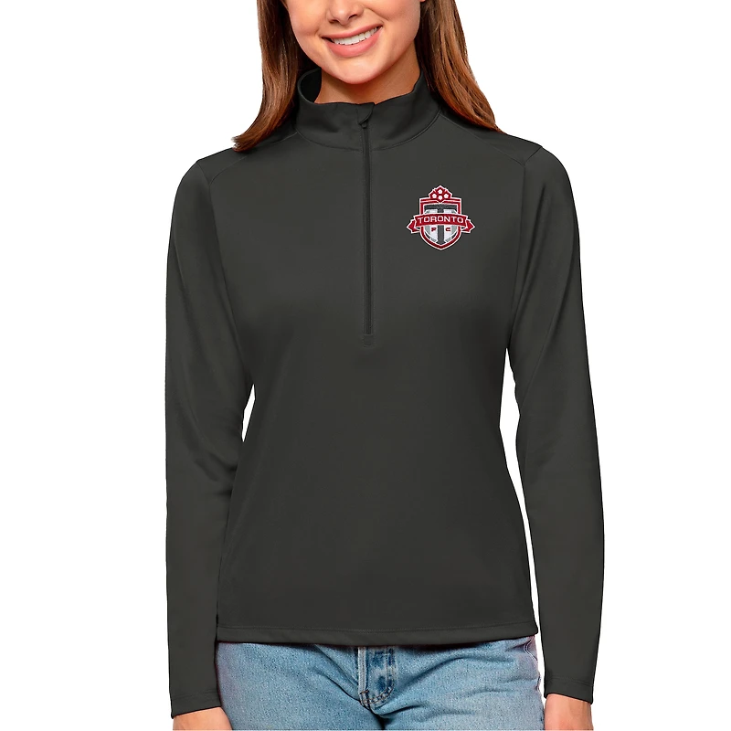Women's Antigua Charcoal Toronto FC Tribute Quarter-Zip Pullover Top