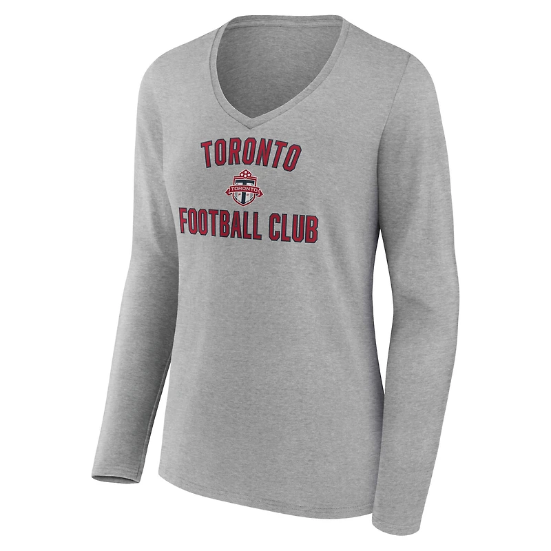 T-shirt gris à manches longues et col en V pour femme Toronto FC Victory Arch