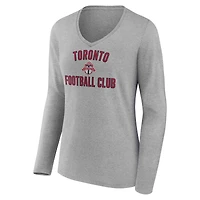 T-shirt gris à manches longues et col en V pour femme Toronto FC Victory Arch
