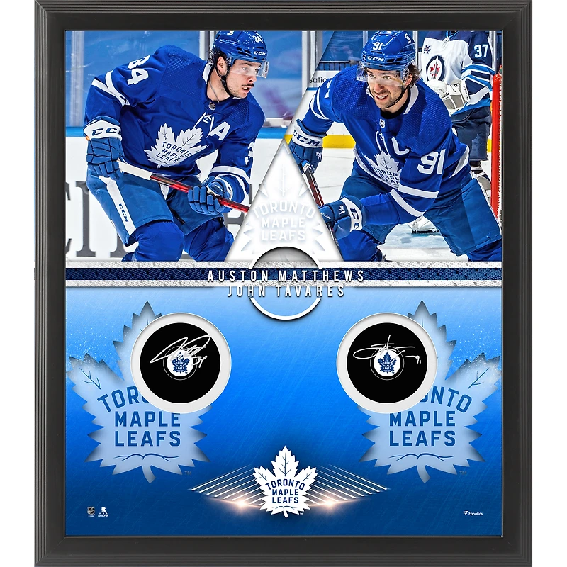 Auston Matthews & John Tavares Toronto Maple Leafs Framed Autographed Hockey Puck Shadowbox with Hockey Pucks
