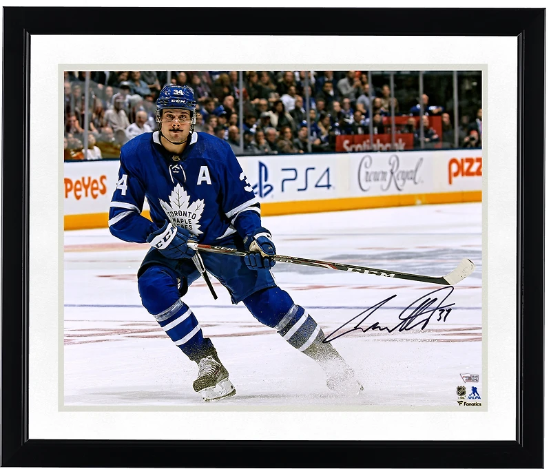 Photo autographiée d'Auston Matthews, joueur des Maple Leafs de Toronto, sur un maillot bleu de 40 x 50 cm.