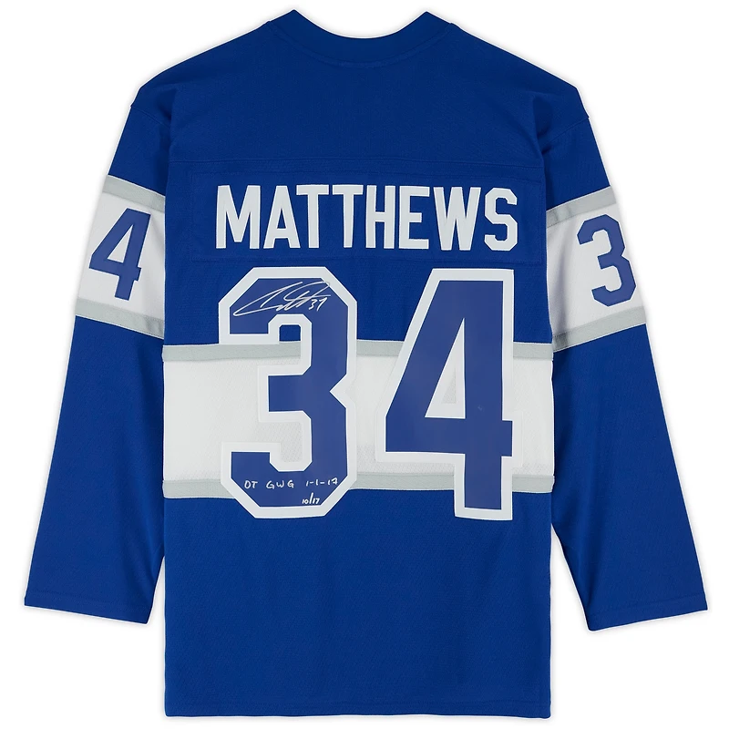 Auston Matthews Toronto Maple Leafs Autographed 2017 Centennial Classic Mitchell & Ness Jersey with "OT GWG 1-1-17" Inscription - Limited Edition of 17