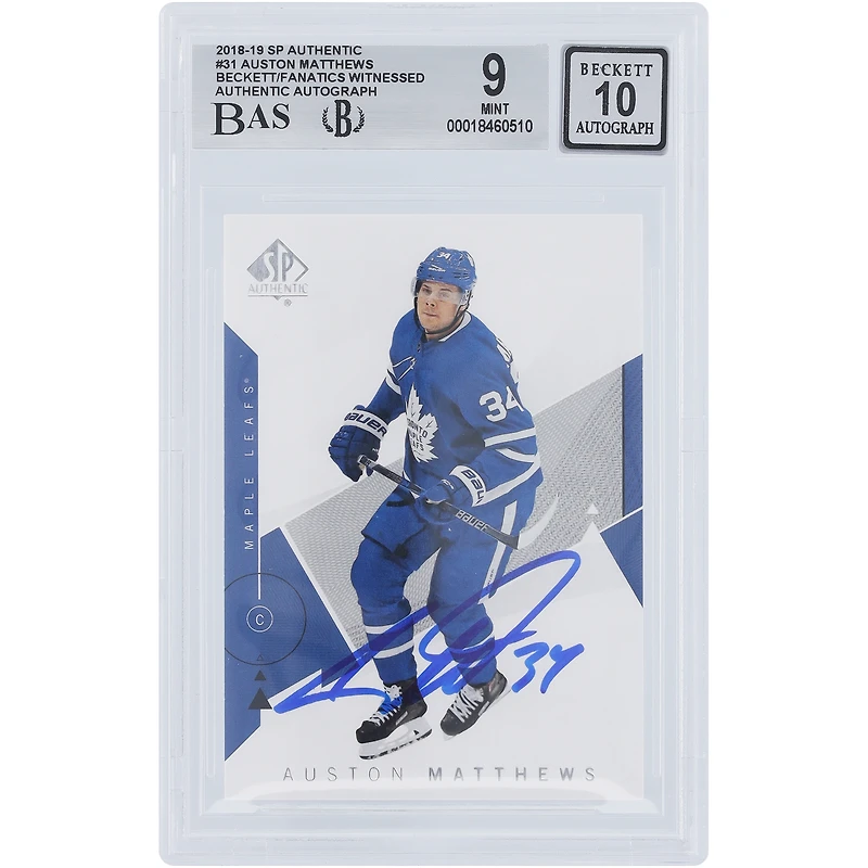 Auston Matthews Toronto Maple Leafs Autographié 2018-19 Upper Deck SP Authentique #31 Beckett Fanatics Witnessed Authentifié Carte 9/10