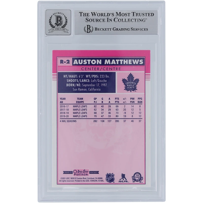 Auston Matthews Toronto Maple Leafs autographié 2020-21 Upper Deck O-Pee-Chee Platinum Retro Gold Ink #R-2 Beckett Fanatics Witnessed Authenticed 10 Card avec l'inscription « 2016 #1 Pick »
