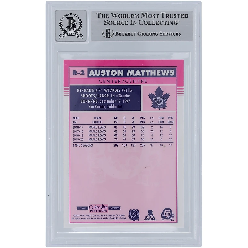 Carte autographiée 2020-21 Upper Deck O-Pee-Chee Platinum Retro Gold Ink #R-2 Beckett Fanatics Witnessed Authenticed 9/10 avec inscription « 2016 #1 Pick » par Auston Matthews des Maple Leafs de Toronto