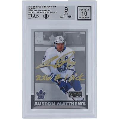 Carte autographiée 2020-21 Upper Deck O-Pee-Chee Platinum Retro Gold Ink #R-2 Beckett Fanatics Witnessed Authenticed 9/10 avec inscription « 2016 #1 Pick » par Auston Matthews des Maple Leafs de Toronto