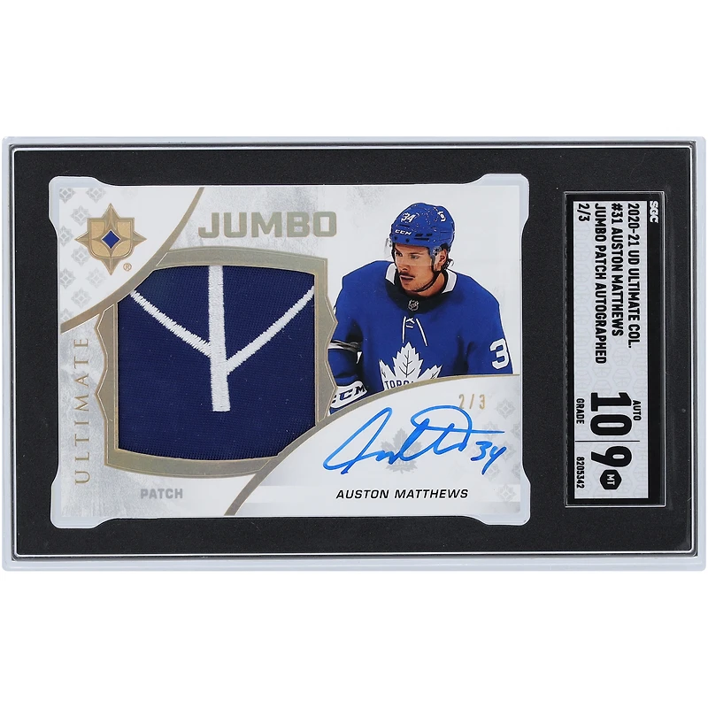 Carte authentifiée 9/10 SGC #31 #2/3 de la collection Ultimate Upper Deck 2020-21 autographiée par Auston Matthews des Maple Leafs de Toronto