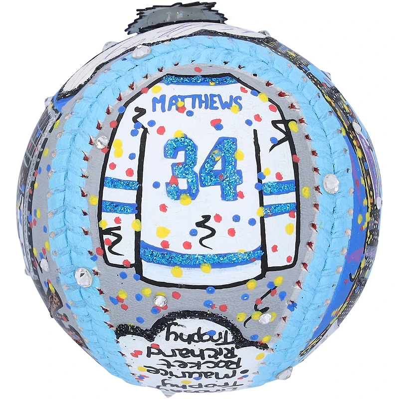 Ballon de baseball autographié par Auston Matthews des Maple Leafs de Toronto - Peint à la main par l'artiste Charles Fazzino