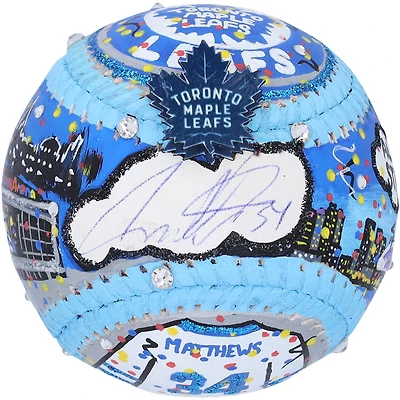 Ballon de baseball autographié par Auston Matthews des Maple Leafs de Toronto - Peint à la main par l'artiste Charles Fazzino