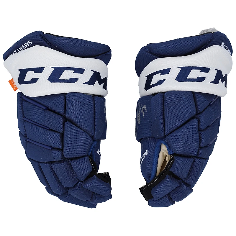 Gants de jeu CCM bleus autographiés Auston Matthews Toronto Maple Leafs avec inscriptions multiples - Édition limitée à 10