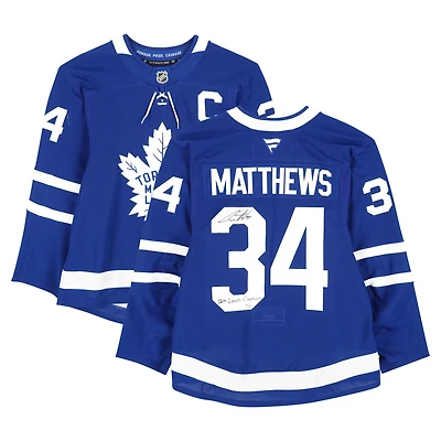 Maillot authentique Pro dédicacé par Auston Matthews des Maple Leafs de Toronto, avec inscription « 26th Leafs Captain » - Édition limitée à 10 exemplaires
