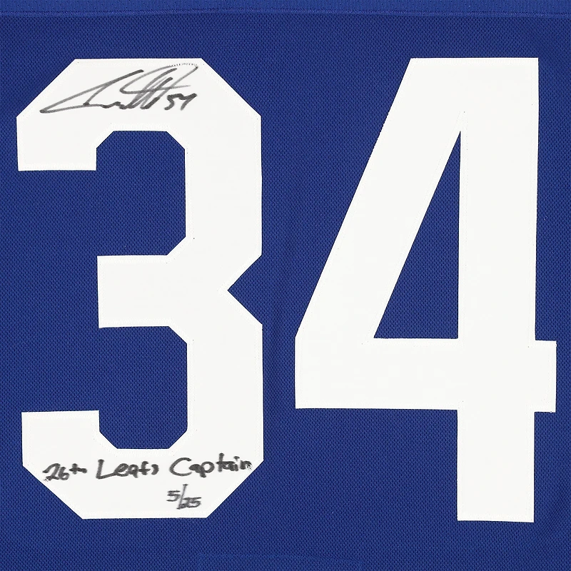 Maillot premium dédicacé par Auston Matthews des Maple Leafs de Toronto, avec inscription « 26th Leafs Captain » - Édition limitée à 25 exemplaires