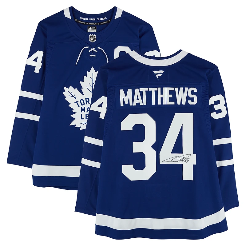 Maillot premium bleu dédicacé par Auston Matthews des Maple Leafs de Toronto