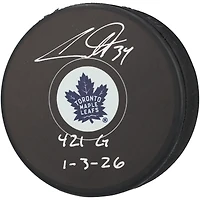 Auston Matthews Toronto Maple Leafs Autographed Hockey Puck with "421G 1-3-26" Inscription