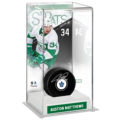 Rondelle autographiée Auston Matthews des Maple Leafs de Toronto avec vitrine de présentation de luxe pour rondelles de hockey hautes des Toronto St. Pats