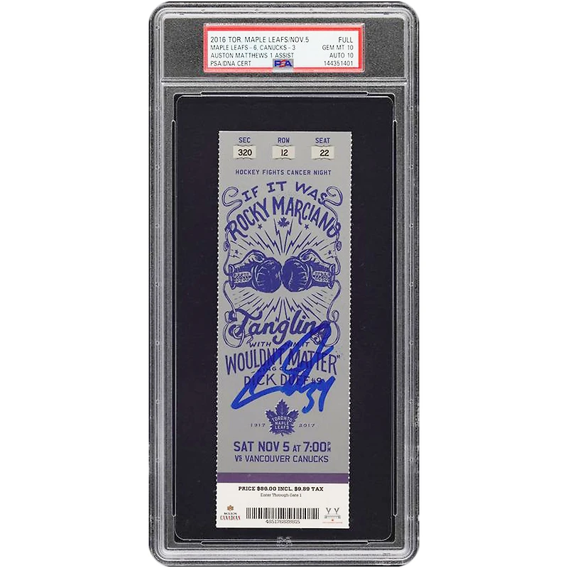 Billet autographié par Auston Matthews des Maple Leafs de Toronto, saison recrue, authentifié par PSA (10/10