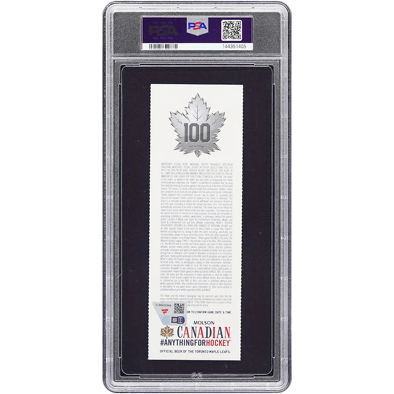 Auston Matthews Toronto Maple Leafs Autographed Rookie Season PSA Authenticated 9/10 Ticket from February 11, 2017