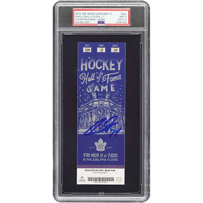 Auston Matthews Toronto Maple Leafs Autographed Rookie Season PSA Authenticated 9/10 Ticket from November 11, 2016