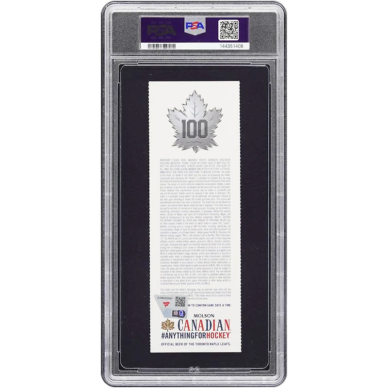 Auston Matthews Toronto Maple Leafs Autographed Rookie Season PSA Authenticated 9/10 Ticket from November 11, 2016