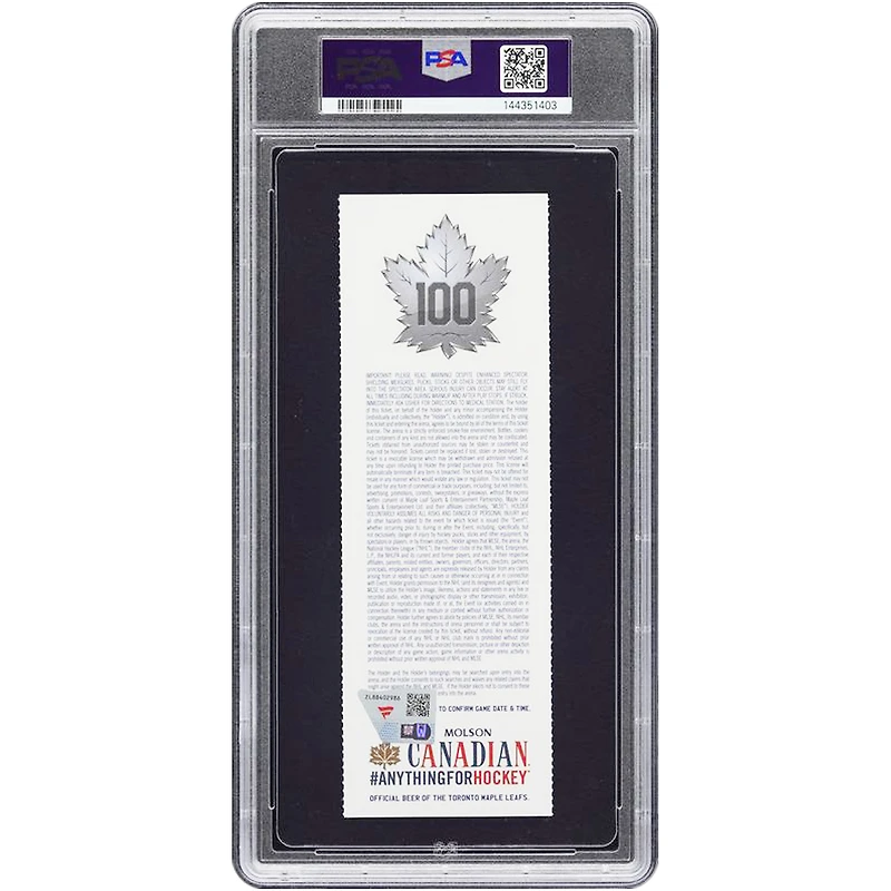 Billet autographié par Auston Matthews des Maple Leafs de Toronto, saison recrue, authentifié par PSA (note 9/10