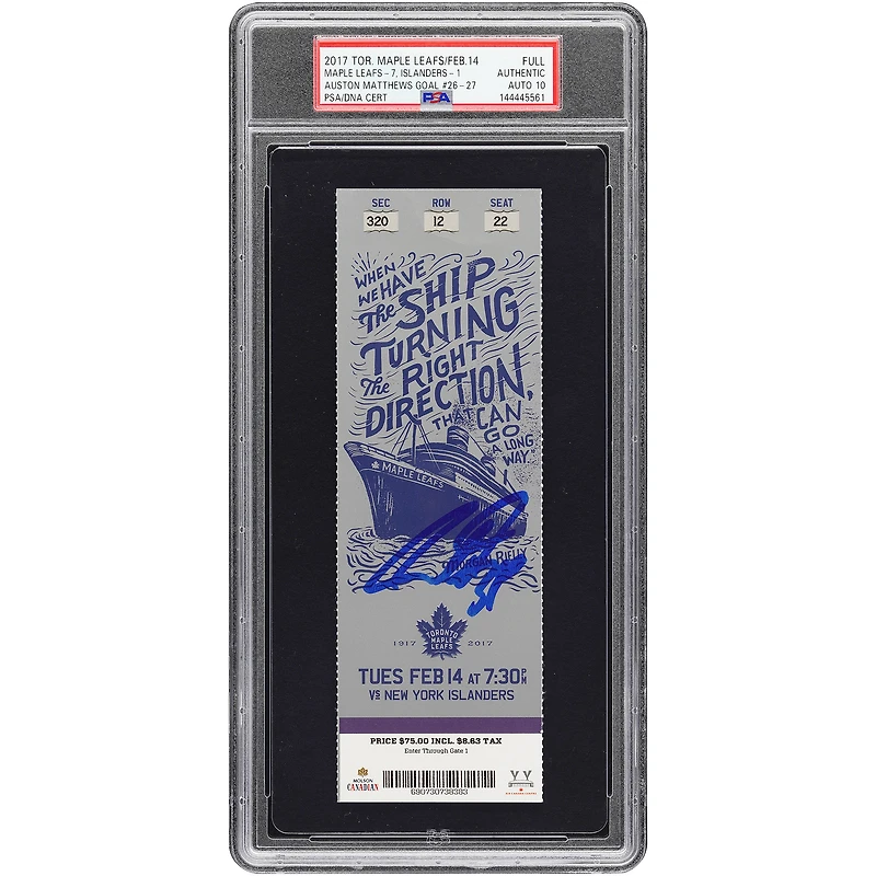 Auston Matthews Toronto Maple Leafs Autographed Rookie Season PSA Authenticated Auto 10 Ticket from February 14, 2017