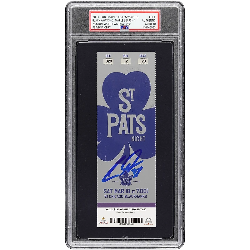 Billet autographié par Auston Matthews des Maple Leafs de Toronto, saison recrue, authentifié par PSA (Auto 10