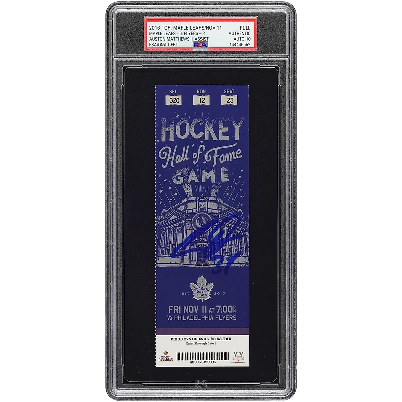 Billet autographié par Auston Matthews des Maple Leafs de Toronto, saison recrue, authentifié par PSA (Auto 10), du 11 novembre 2016