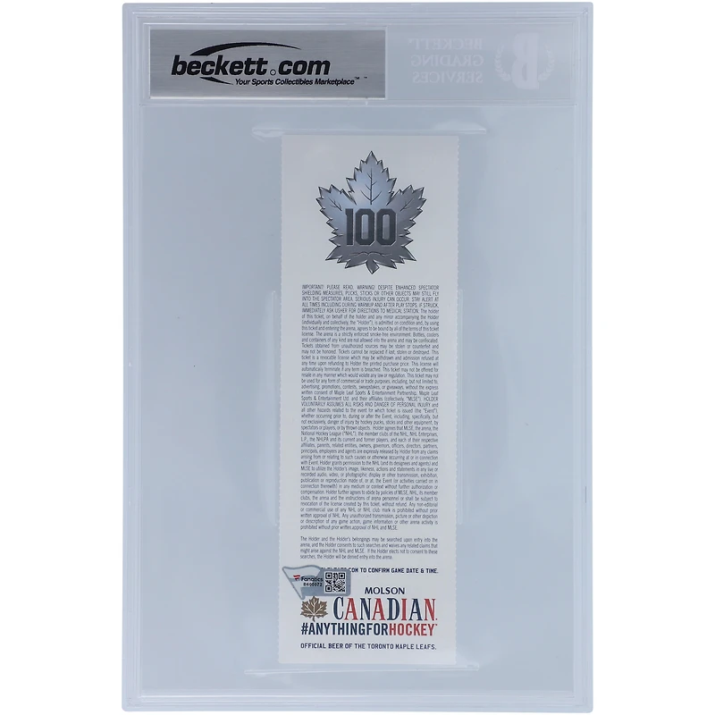 Auston Matthews Toronto Maple Leafs Autographed Ticket from April 4 2017 with "2017 Calder" Inscription - Beckett/Fanatics Graded 10