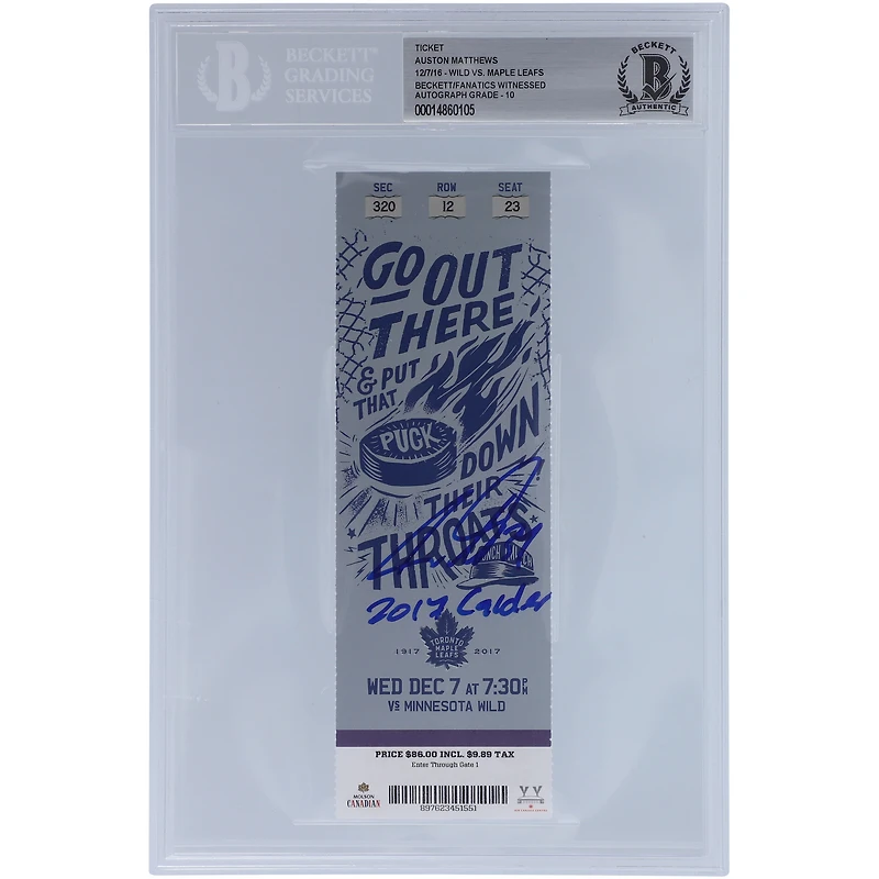Billet autographié par Auston Matthews des Maple Leafs de Toronto du 7 décembre 2016 avec l'inscription « 2017 Calder » - Beckett/Fanatics noté 10
