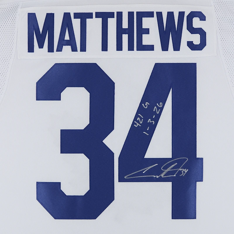 Auston Matthews Toronto Maple Leafs Autographed White Fanatics Premium Jersey with "421G 1-3-26" Inscription