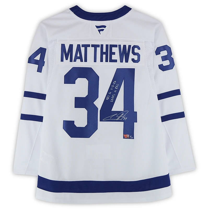 Auston Matthews Toronto Maple Leafs Autographed White Fanatics Premium Jersey with Multiple Inscriptions - Limited Edition of 25