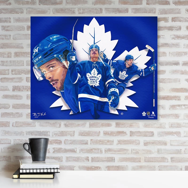 Impression giclée sur toile tendue Auston Matthews Toronto Maple Leafs 20" x 24" - Conçue et signée par l'artiste Brian Konnick - Édition limitée à 25 exemplaires