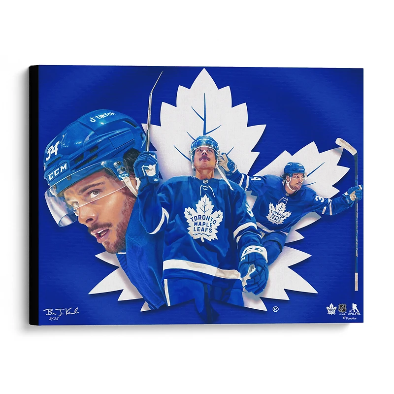 Impression giclée sur toile tendue Auston Matthews Toronto Maple Leafs 20" x 24" - Conçue et signée par l'artiste Brian Konnick - Édition limitée à 25 exemplaires