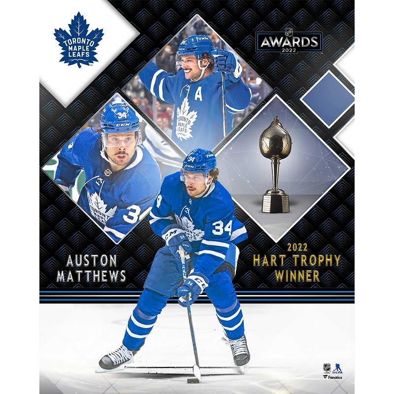 Photographie non signée d'Auston Matthews, vainqueur du trophée Hart 2022 des Maple Leafs de Toronto