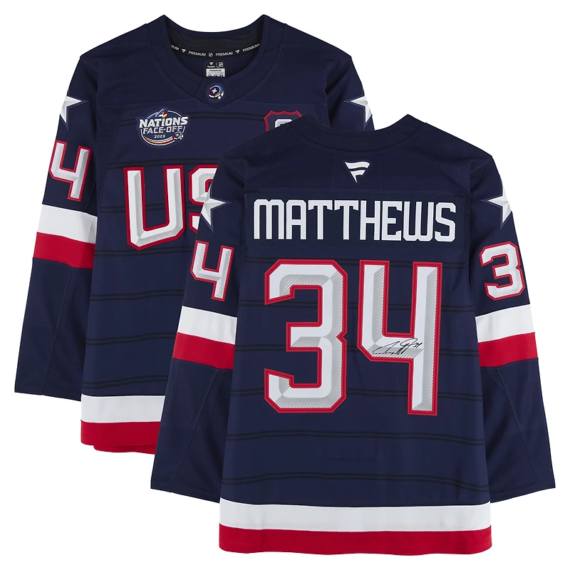 V106832 Leafs Auston Matthews Toronto Maple Leafs Maillot autographié Fanatics Premium Team USA 4 Nations Face-Off 34 Auston Matthews AUT HK JERSEY 45854 AUTJERHOC JRSYMA0938 #3