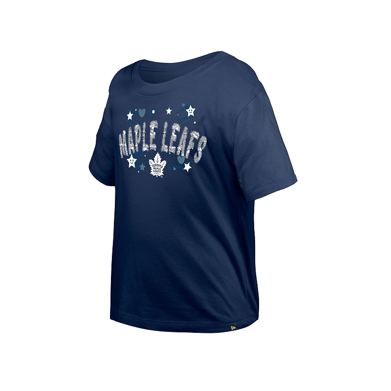 T-shirt à paillettes bleu marine pour fille New Era des Maple Leafs de Toronto