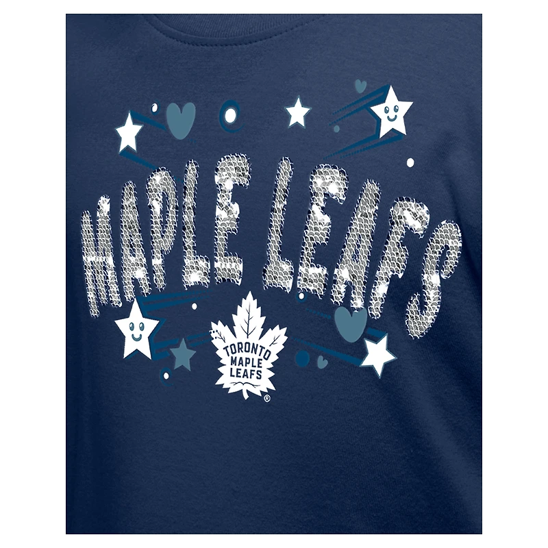 Girl's Youth New Era  Navy Toronto Maple Leafs Flip Sequin T-Shirt
