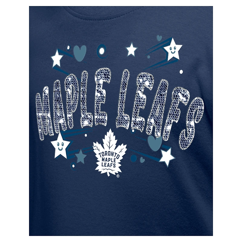 T-shirt à paillettes bleu marine pour fille New Era des Maple Leafs de Toronto