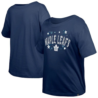 T-shirt à paillettes bleu marine pour fille New Era des Maple Leafs de Toronto