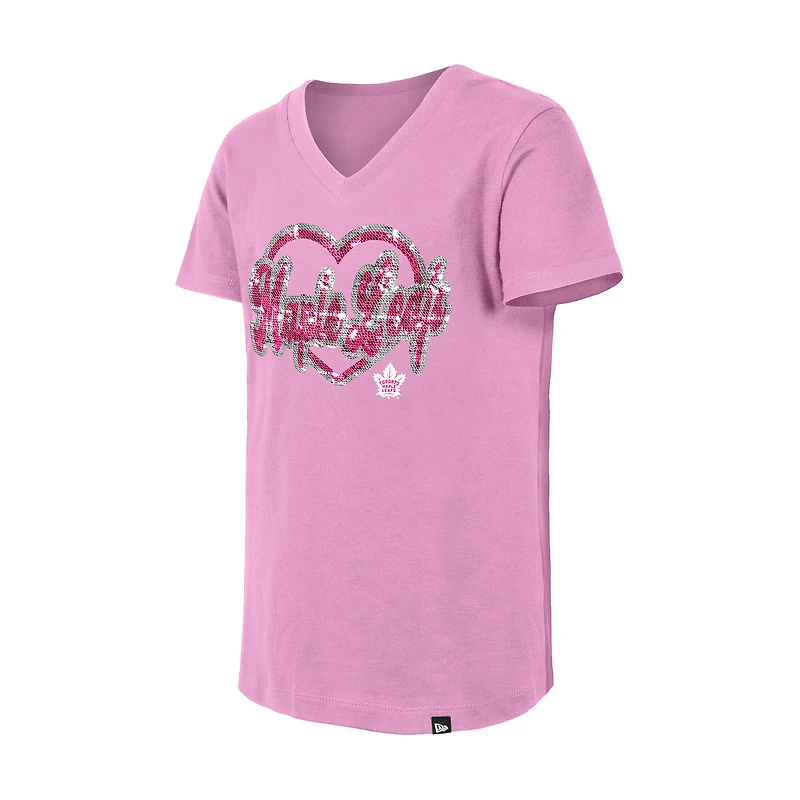 Girl's Youth New Era  Pink Toronto Maple Leafs Flip Sequin V-Neck T-Shirt