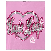 Girl's Youth New Era  Pink Toronto Maple Leafs Flip Sequin V-Neck T-Shirt