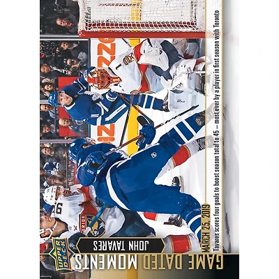 Carte à collectionner John Tavares des Maple Leafs de Toronto, non signée, 2018-19 Upper Deck Game Dated Moments n° 78 - Match à quatre buts contre les Panthers de la Floride