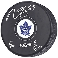 Rondelle de hockey autographiée par Mark Giordano des Maple Leafs de Toronto avec l'inscription « Go Leafs Go »