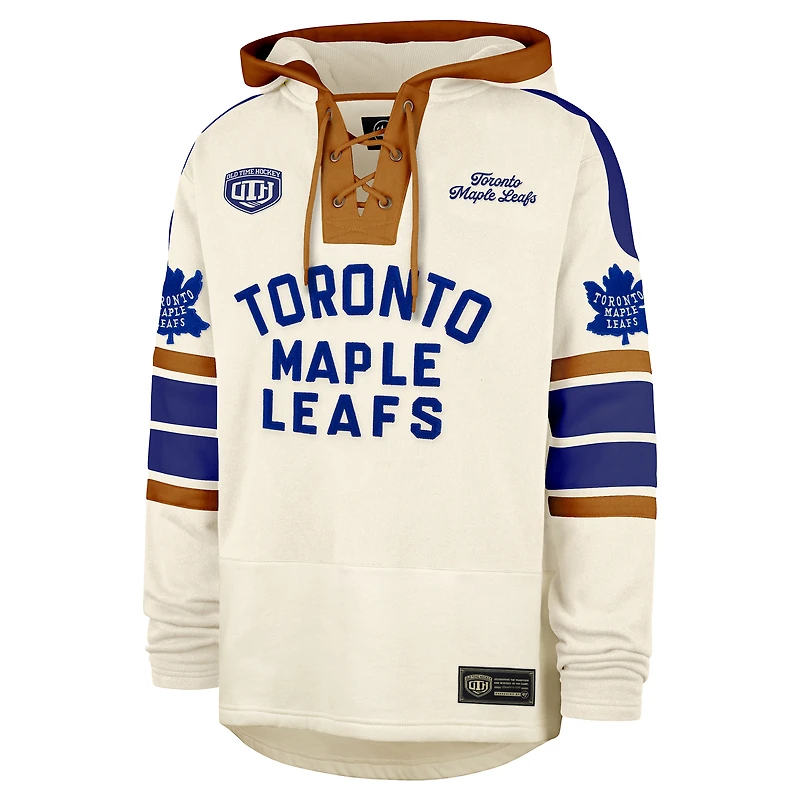 Men's '47  Cream Toronto Maple Leafs Old Time Hockey Lace-Up Pullover Hoodie