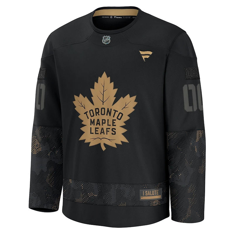 Maillot d'entraînement personnalisé d'appréciation militaire 2024 Fanatics pour hommes Toronto Maple Leafs noir
